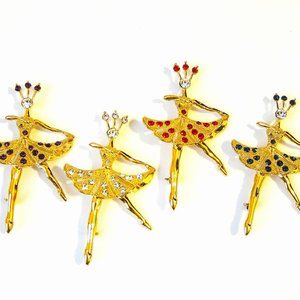 PRETTY BALLERINA GOLD PIN, CHOOSE RED, CLEAR, NAVY